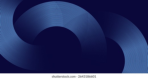 Blauer abstrakter Hintergrund mit leuchtenden Kreisen. Kreisförmiges Linienmuster drehen. Geometrische Spirale. Drallelement. Modernes Grafikdesign. Futuristische Technologie