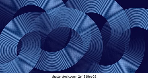 Fundo abstrato azul com círculos brilhantes. Padrão de linhas circulares giratórias. Espiral geométrica. Elemento de giro. Design gráfico moderno. Tecnologia futurista