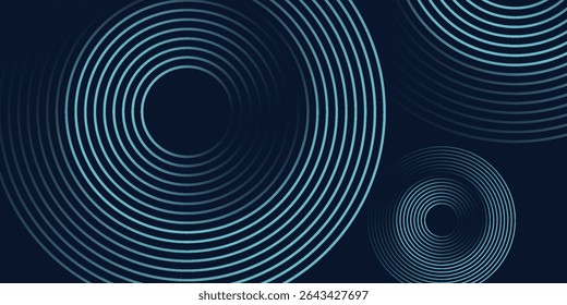 Blue abstract background with glowing circles. Swirl circular lines pattern. Geometric spiral. Twirl element. Modern graphic design.