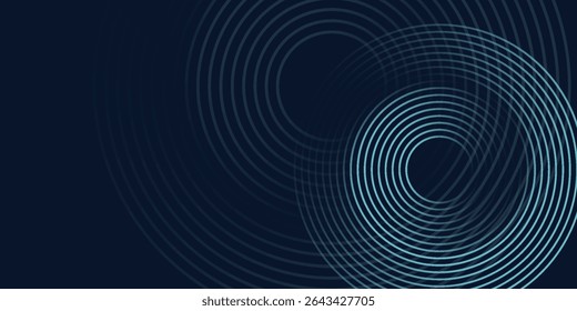 Blauer abstrakter Hintergrund mit leuchtenden Kreisen. Kreisförmiges Linienmuster drehen. Geometrische Spirale. Drallelement. Modernes Grafikdesign.