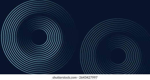 Blue abstract background with glowing circles. Swirl circular lines pattern. Geometric spiral. Twirl element. Modern graphic design. Futuristic technology concept.