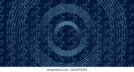 Blue abstract background with glowing circles. Swirl circular lines pattern. Geometric spiral. Twirl element. Modern graphic design. Futuristic technology concept. Vector illustration