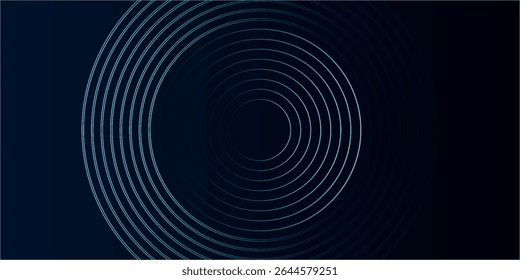 Blauer abstrakter Hintergrund mit leuchtenden Kreisen. Kreisförmiges Linienmuster drehen. Geometrische Spirale. Drallelement. Modernes Grafikdesign. Futuristisches Technologiekonzept.