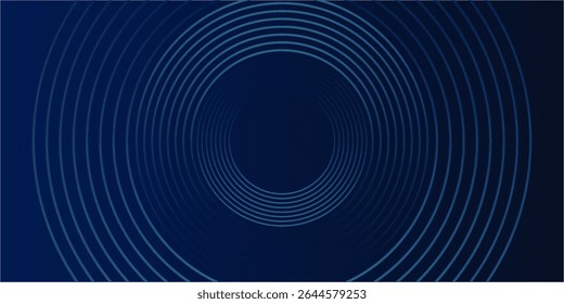 Fondo abstracto azul con círculos brillantes. Patrón de líneas circulares. Espiral geométrica. Elemento giratorio. Diseño gráfico moderno. Concepto de tecnología futurista. Ilustración vectorial