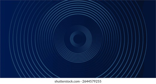 Blue abstract background with glowing circles. Swirl circular lines pattern. Geometric spiral. Twirl element. Modern graphic design. Futuristic technology concept. Vector illustration