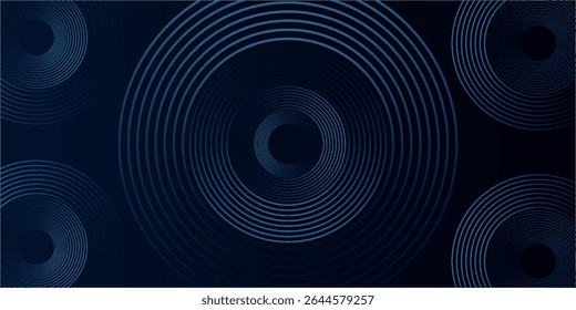 Blue abstract background with glowing circles. Swirl circular lines pattern. Geometric spiral. Twirl element. Modern graphic design. Futuristic technology concept.