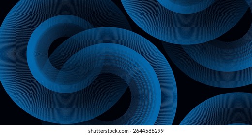 Blue abstract background with glowing circles. Swirl circular lines pattern.