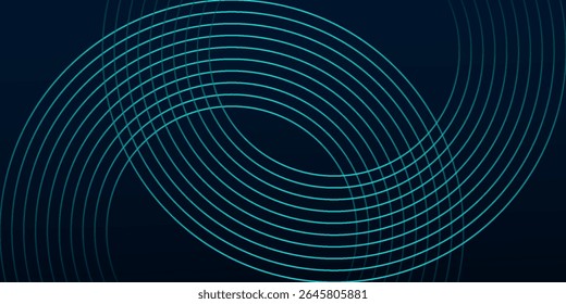 Blue abstract background with glowing circles. Swirl circular lines pattern. Geometric spiral. Twirl element. Modern graphic design. Futuristic technology concept. eps10