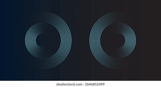 Blue abstract background with glowing circles. Swirl circular lines pattern. Geometric spiral. Twirl element. Modern graphic design. Futuristic technology concept.