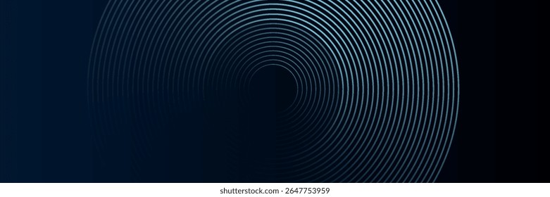 Blue abstract background with glowing circles. Swirl circular lines pattern. Geometric spiral. Twirl element. Modern graphic design. Futuristic technology concept.