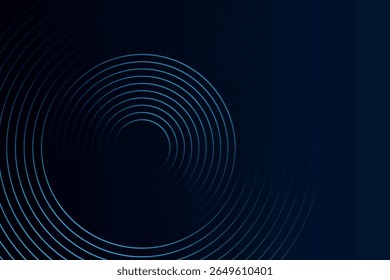 Blue abstract background with glowing circles. Swirl circular lines pattern. Geometric spiral. Twirl element. Modern graphic design. Futuristic technology concept.