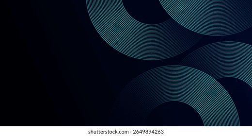 Fundo abstrato azul com círculos brilhantes. Padrão de linhas circulares giratórias. Espiral geométrica. Elemento de giro. Design gráfico moderno. Conceito de tecnologia futurista.