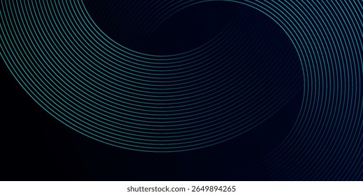 Blue abstract background with glowing circles. Swirl circular lines pattern. Geometric spiral. Twirl element. Modern graphic design. Futuristic technology concept.