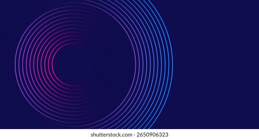 Fundo abstrato azul com círculos brilhantes. Padrão de linhas circulares giratórias. Espiral geométrica. Elemento de giro. Design gráfico moderno. Conceito de tecnologia futurista.