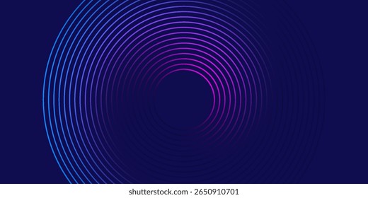 Blue abstract background with glowing circles. Swirl circular lines pattern. Geometric spiral. Twirl element. Modern graphic design. Futuristic technology concept.
