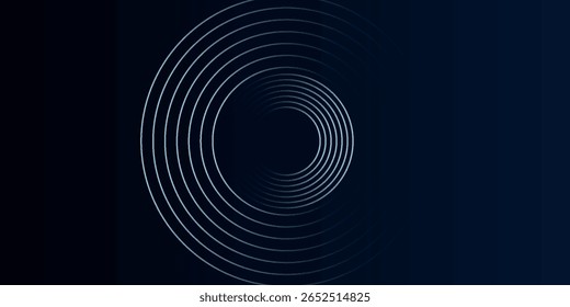 Blue abstract background with glowing circles. Swirl circular lines pattern. Geometric spiral. Twirl element. Modern graphic design. Futuristic technology concept.
