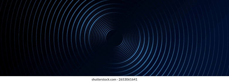 Fondo abstracto azul con círculos brillantes. Patrón de líneas circulares. Espiral geométrica. Elemento giratorio. Diseño gráfico moderno. Concepto de tecnología futurista.