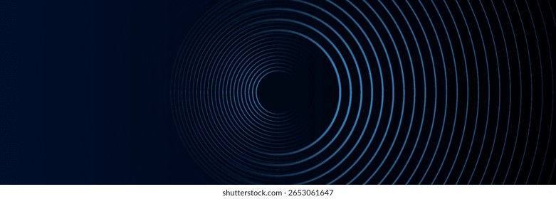 Blue abstract background with glowing circles. Swirl circular lines pattern. Geometric spiral. Twirl element. Modern graphic design. Futuristic technology concept.