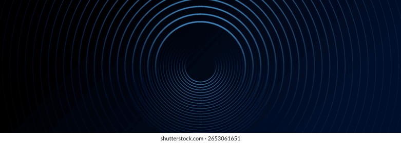 Fundo abstrato azul com círculos brilhantes. Padrão de linhas circulares giratórias. Espiral geométrica. Elemento de giro. Design gráfico moderno. Conceito de tecnologia futurista.