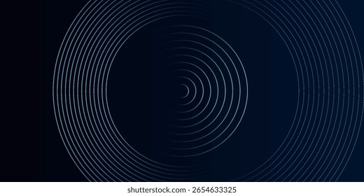 Blauer abstrakter Hintergrund mit leuchtenden Kreisen. Kreisförmiges Linienmuster drehen. Geometrische Spirale. Drallelement. Modernes Grafikdesign. Futuristisches Technologiekonzept. EPS10