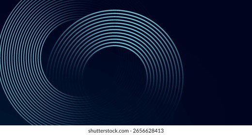 Fundo abstrato azul com círculos brilhantes. Padrão de linhas circulares giratórias.