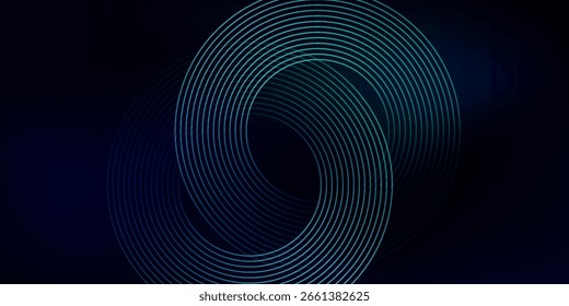 Fundo abstrato azul com círculos brilhantes. Padrão de linhas circulares giratórias. Espiral geométrica. Elemento de giro. Design gráfico moderno.
