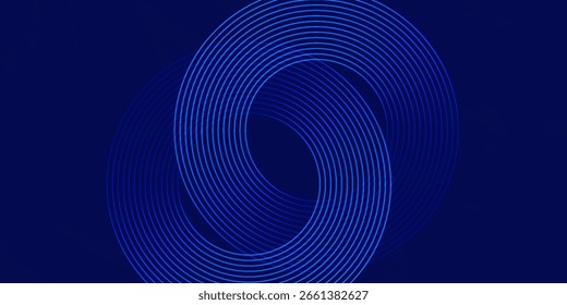 Fondo abstracto azul con círculos brillantes. Patrón de líneas circulares. Espiral geométrica. Elemento giratorio. Diseño gráfico moderno.