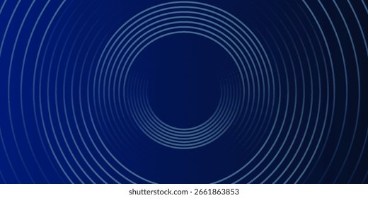 Blauer abstrakter Hintergrund mit leuchtenden Kreisen. Kreisförmiges Linienmuster drehen. Geometrische Spirale. Drallelement. Modernes Grafikdesign. Futuristisches Technologiekonzept. Vektor EPS 10