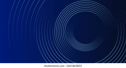 Fondo abstracto azul con círculos brillantes. Patrón de líneas circulares. Espiral geométrica. Elemento giratorio. Diseño gráfico moderno. Vector Eps 10
