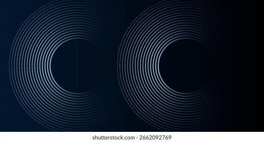 Fondo abstracto azul con círculos brillantes. Patrón de líneas circulares. Espiral geométrica. Elemento giratorio. Diseño gráfico moderno. Concepto de tecnología futurista.