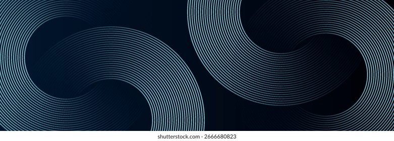 Fondo abstracto azul con círculos brillantes. Patrón de líneas circulares. Espiral geométrica. Elemento giratorio. Diseño gráfico moderno. Concepto de tecnología futurista.