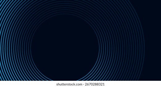 Fundo abstrato azul com círculos brilhantes. Padrão de linhas circulares giratórias. Espiral geométrica. Elemento de giro.