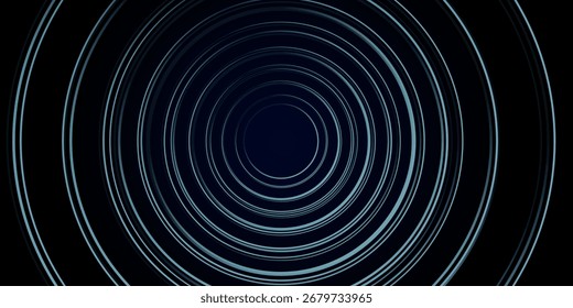 Fondo abstracto azul con círculos brillantes. Patrón de líneas circulares. Espiral geométrica. Elemento giratorio. Diseño gráfico moderno. Concepto de tecnología futurista.