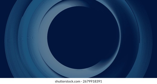 Blue abstract background with glowing circles. Swirl circular lines pattern. Geometric spiral. Twirl element. Modern graphic design. Futuristic technology concept. Vector illustration
