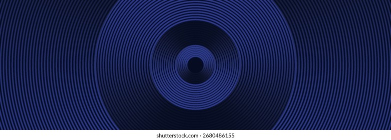 Blauer abstrakter Hintergrund mit leuchtenden Kreisen. Kreisförmiges Linienmuster drehen. Geometrische Spirale. Drallelement. Modernes Grafikdesign. Futuristisches Technologiekonzept. Vektorgrafik.
