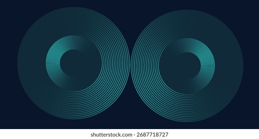 Blue abstract background with glowing circles. Swirl circular lines pattern. Geometric spiral. Twirl element. Modern graphic design. 