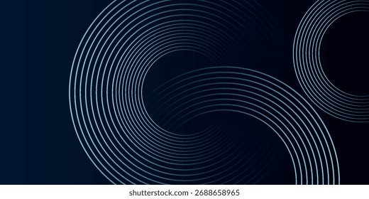 Fundo abstrato azul com círculos brilhantes. Padrão de linhas circulares giratórias. Espiral geométrica. Elemento de giro. Design gráfico moderno.