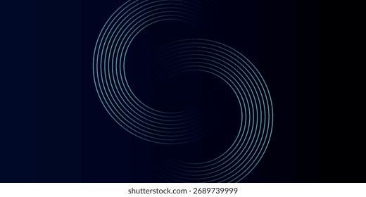 Fundo abstrato azul com círculos brilhantes. Padrão de linhas circulares giratórias. Espiral geométrica. Elemento de giro. Moderno 