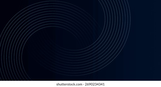 Fondo abstracto azul con círculos brillantes. Patrón de líneas circulares. Espiral geométrica. Elemento giratorio. Diseño gráfico moderno. Concepto de tecnología futurista.