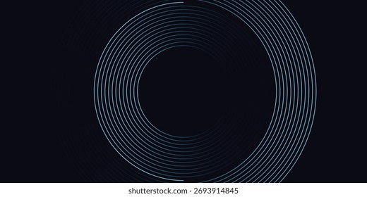 Fondo abstracto azul con círculos brillantes. Patrón de líneas circulares. Espiral geométrica. Elemento giratorio. Diseño gráfico moderno. Concepto de tecnología futurista.