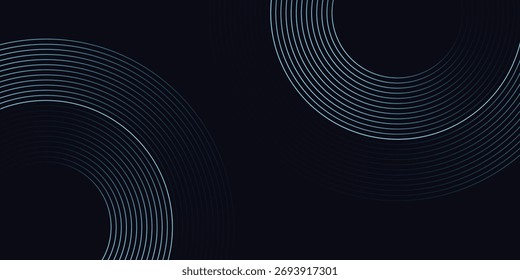 Fondo abstracto azul con círculos brillantes. Patrón de líneas circulares. Espiral geométrica. Elemento giratorio. Diseño gráfico moderno. Concepto de tecnología futurista.
