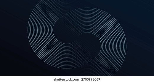 Blue abstract background with glowing circles. Swirl circular lines pattern. Geometric spiral. Twirl element. Modern graphic design