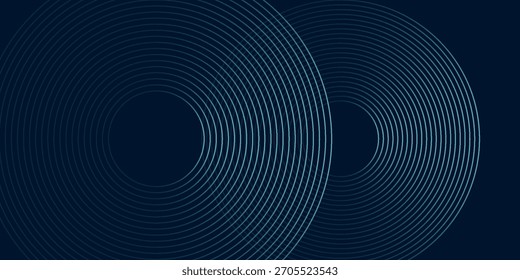 Fondo abstracto azul con círculos brillantes. Patrón de líneas circulares. Espiral geométrica. Elemento giratorio. Diseño gráfico moderno. Concepto de tecnología futurista.