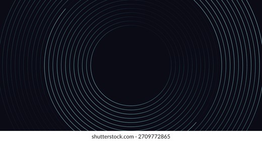 Fondo abstracto azul con círculos brillantes. Patrón de líneas circulares. Espiral geométrica. Elemento giratorio. Diseño gráfico moderno. Concepto de tecnología futurista.