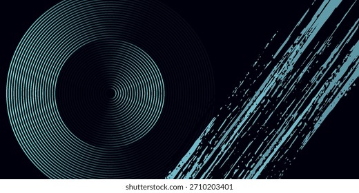 Fondo abstracto azul con círculos brillantes. Patrón de líneas circulares. Espiral geométrica. Elemento giratorio. Diseño gráfico moderno. Tecnología futurista