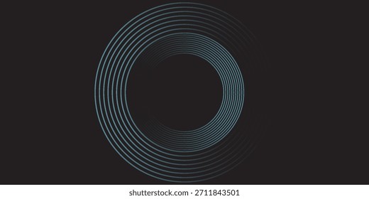 Fondo abstracto azul con círculos brillantes. Patrón de líneas circulares. Espiral geométrica. Elemento giratorio. Diseño gráfico moderno. Concepto de tecnología futurista.