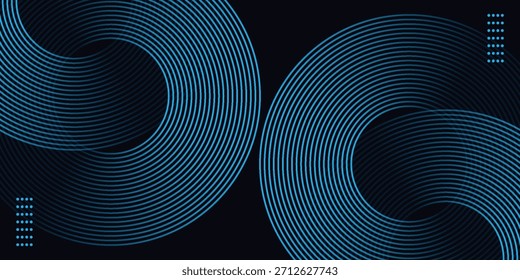Fondo abstracto azul con círculos brillantes. Patrón de líneas circulares. Espiral geométrica. Elemento giratorio. Diseño gráfico moderno. Concepto de tecnología futurista.