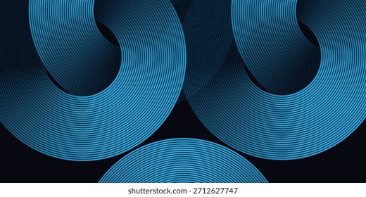 Fundo abstrato azul com círculos brilhantes. Padrão de linhas circulares giratórias. Espiral geométrica. Elemento de giro. Design gráfico moderno.