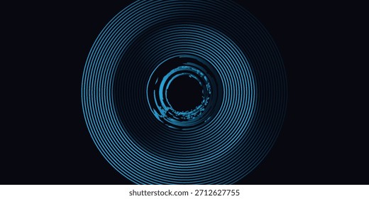 Blue abstract background with glowing circles. Swirl circular lines pattern. Geometric spiral. vector.
