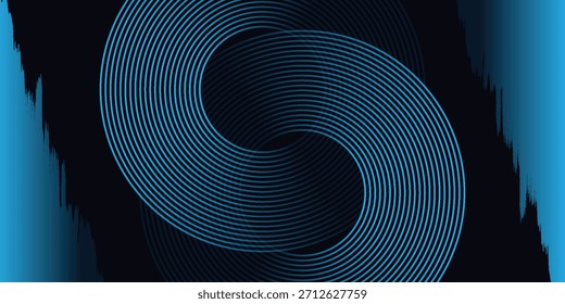 Blue abstract background with glowing circles. Swirl circular lines pattern. Geometric spiral. Twirl element. Modern graphic design. Futuristic technology concept.